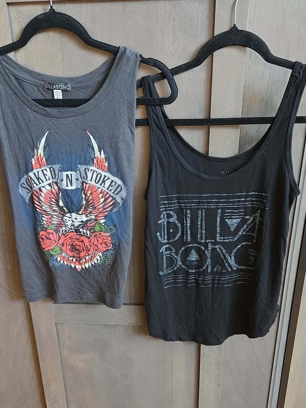 Billabong Black and Gray Graphic Tank Tops with Red Rose Accent